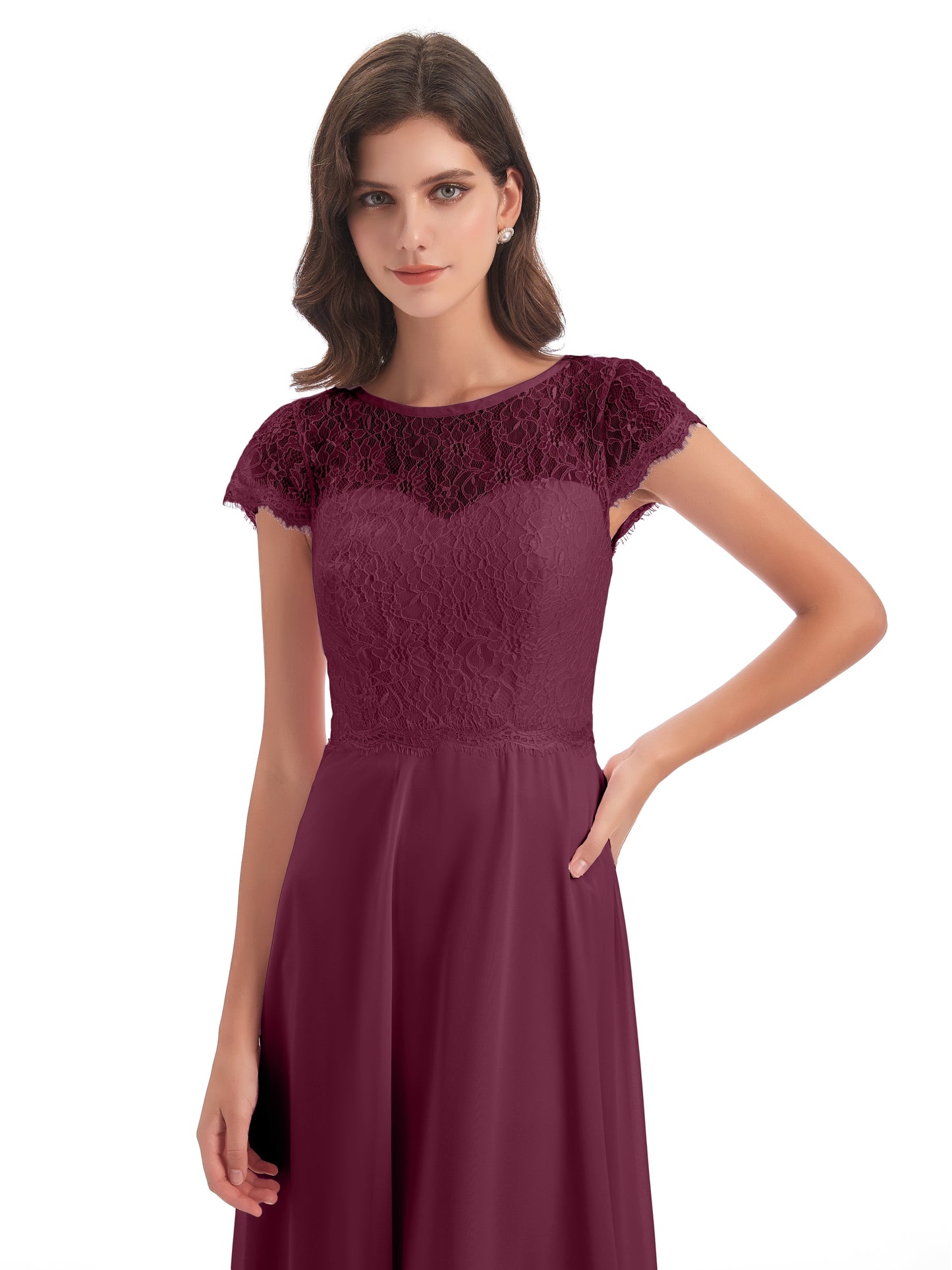 Amelia Sheatch Cap Sleeves Lace Bridesmaid Dresses