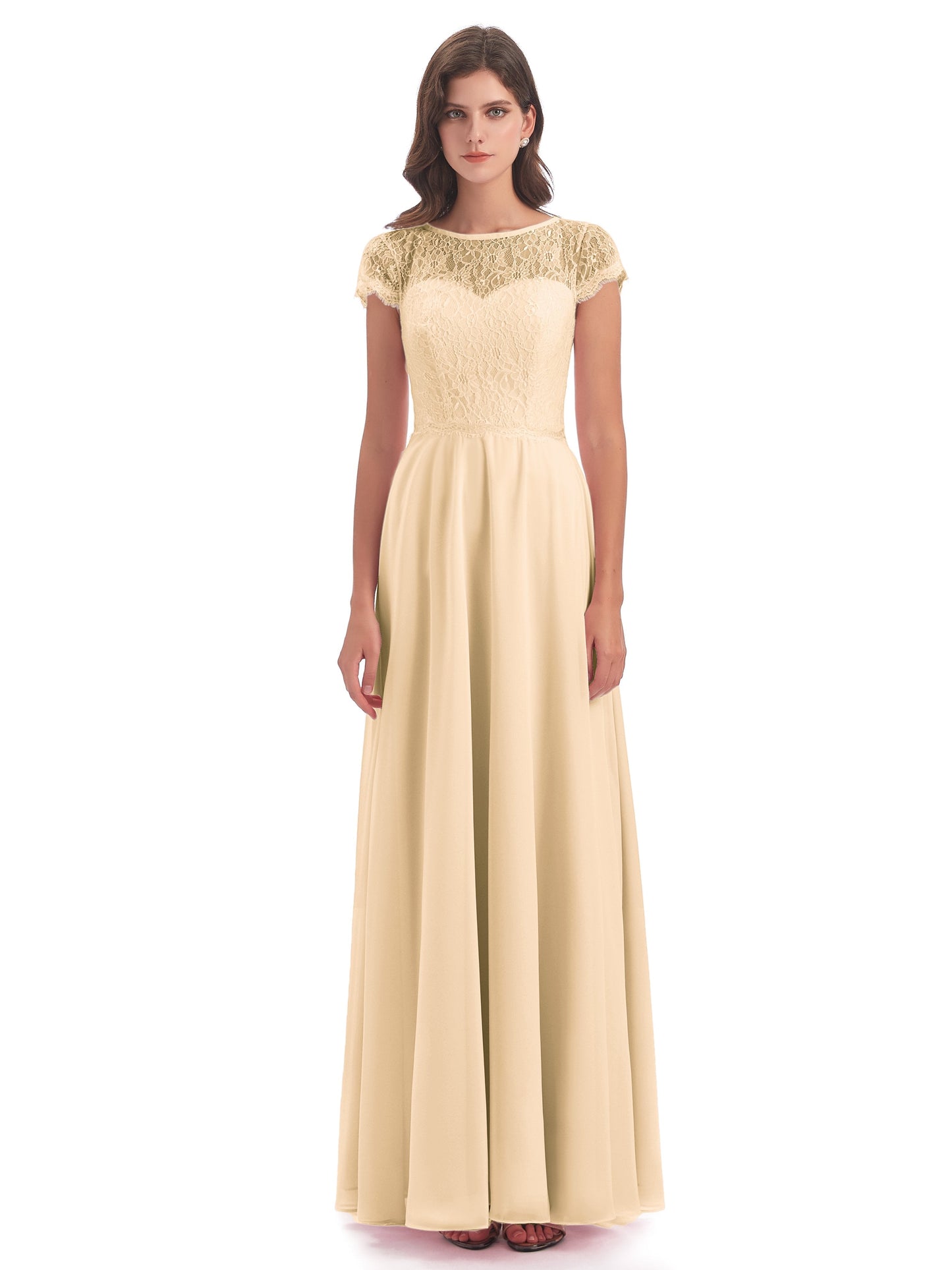 Amelia Sheatch Cap Sleeves Lace Bridesmaid Dresses