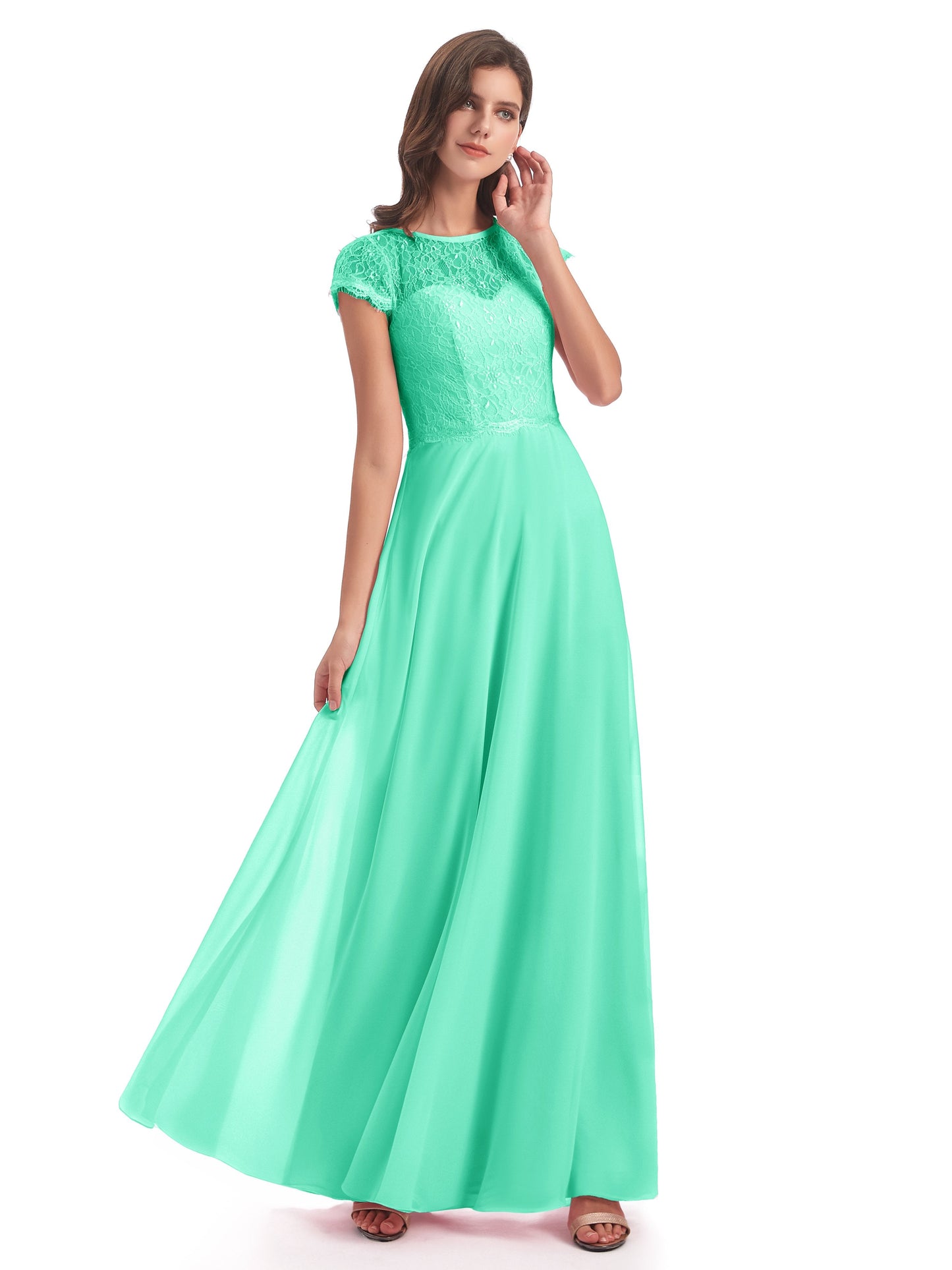 Amelia Sheatch Cap Sleeves Lace Bridesmaid Dresses