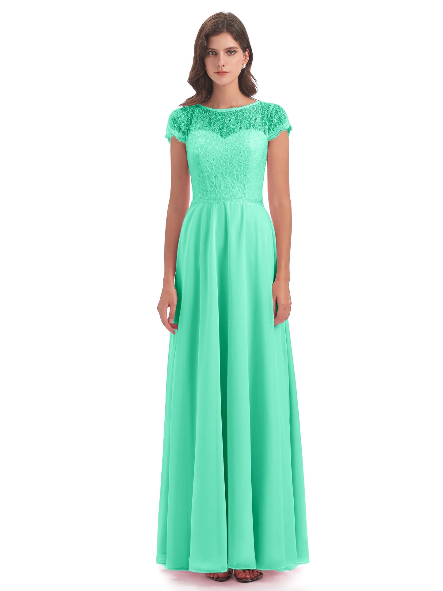 Amelia Sheatch Cap Sleeves Lace Bridesmaid Dresses