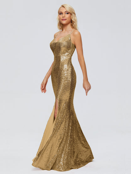 Athena Spaghetti Straps Sequins Bridesmaid Dress