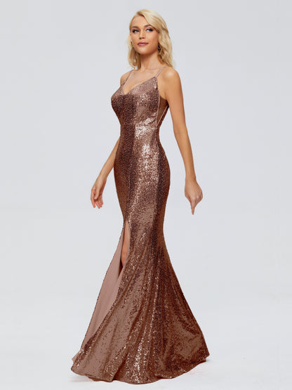 Athena Spaghetti Straps Sequins Bridesmaid Dress