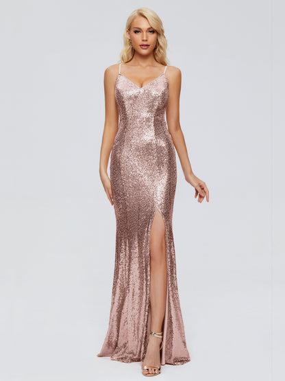 Athena Spaghetti Straps Sequins Bridesmaid Dress