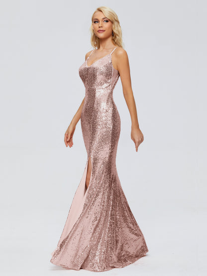 Athena Spaghetti Straps Sequins Bridesmaid Dress