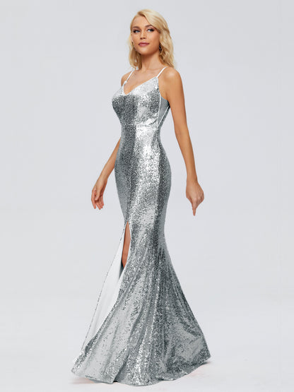 Athena Spaghetti Straps Sequins Bridesmaid Dress