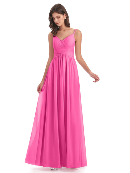 Ava Spaghetti Straps V-Neck Long Bridesmaid Dresses