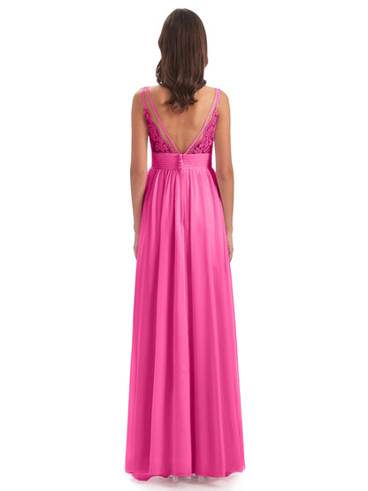 Ava Spaghetti Straps V-Neck Long Bridesmaid Dresses