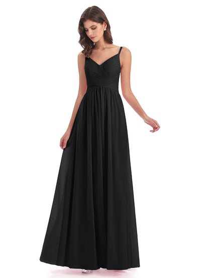 Ava Spaghetti Straps V-Neck Long Bridesmaid Dresses