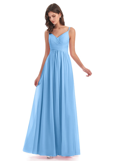 Ava Spaghetti Straps V-Neck Long Bridesmaid Dresses