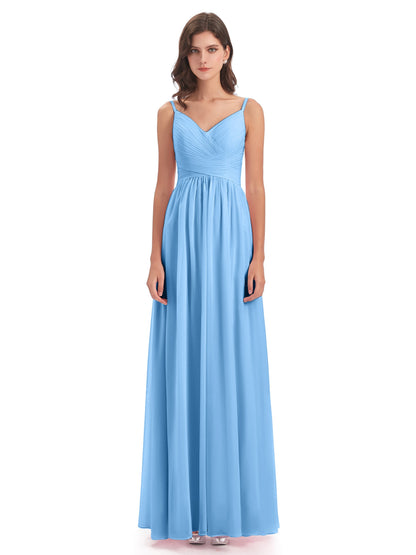 Ava Spaghetti Straps V-Neck Long Bridesmaid Dresses
