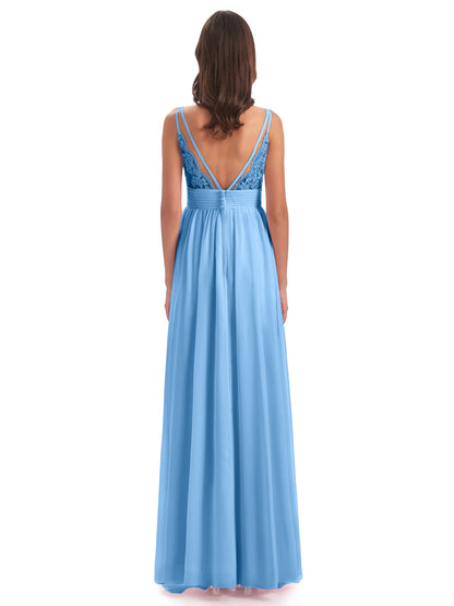 Ava Spaghetti Straps V-Neck Long Bridesmaid Dresses