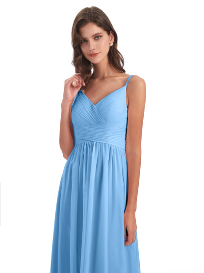 Ava Spaghetti Straps V-Neck Long Bridesmaid Dresses