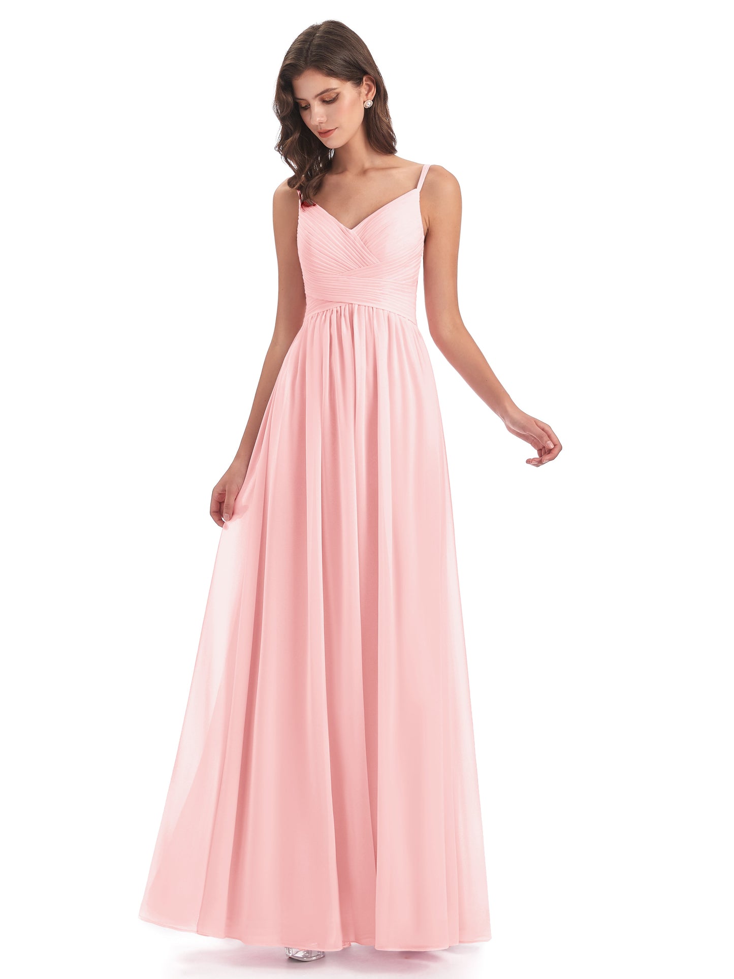 Ava Spaghetti Straps V-Neck Long Bridesmaid Dresses
