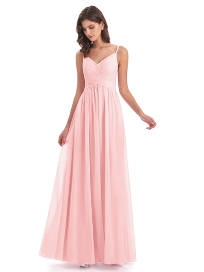 Ava Spaghetti Straps V-Neck Long Bridesmaid Dresses