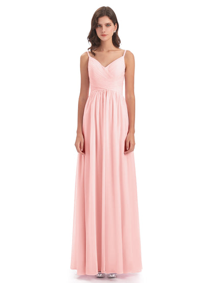 Ava Spaghetti Straps V-Neck Long Bridesmaid Dresses