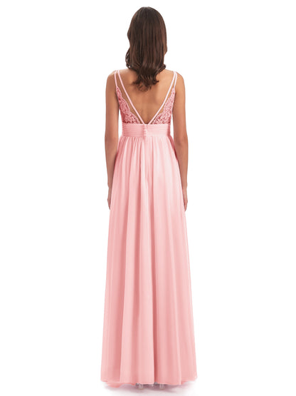 Ava Spaghetti Straps V-Neck Long Bridesmaid Dresses