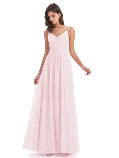 Ava Spaghetti Straps V-Neck Long Bridesmaid Dresses