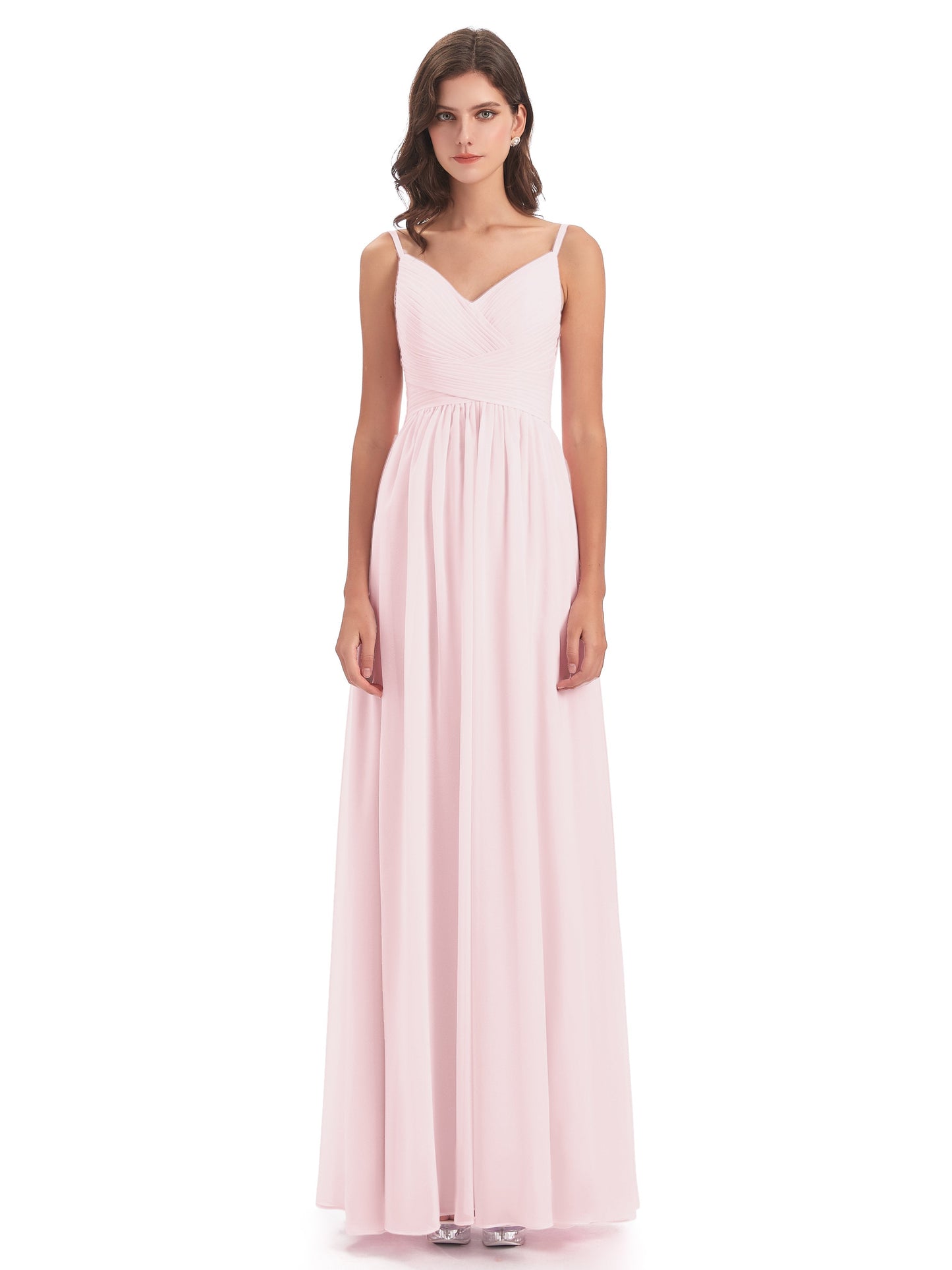 Ava Spaghetti Straps V-Neck Long Bridesmaid Dresses