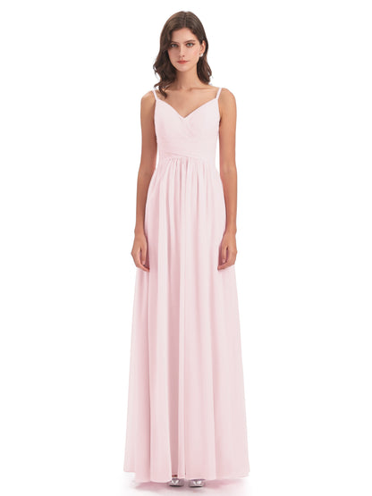 Ava Spaghetti Straps V-Neck Long Bridesmaid Dresses