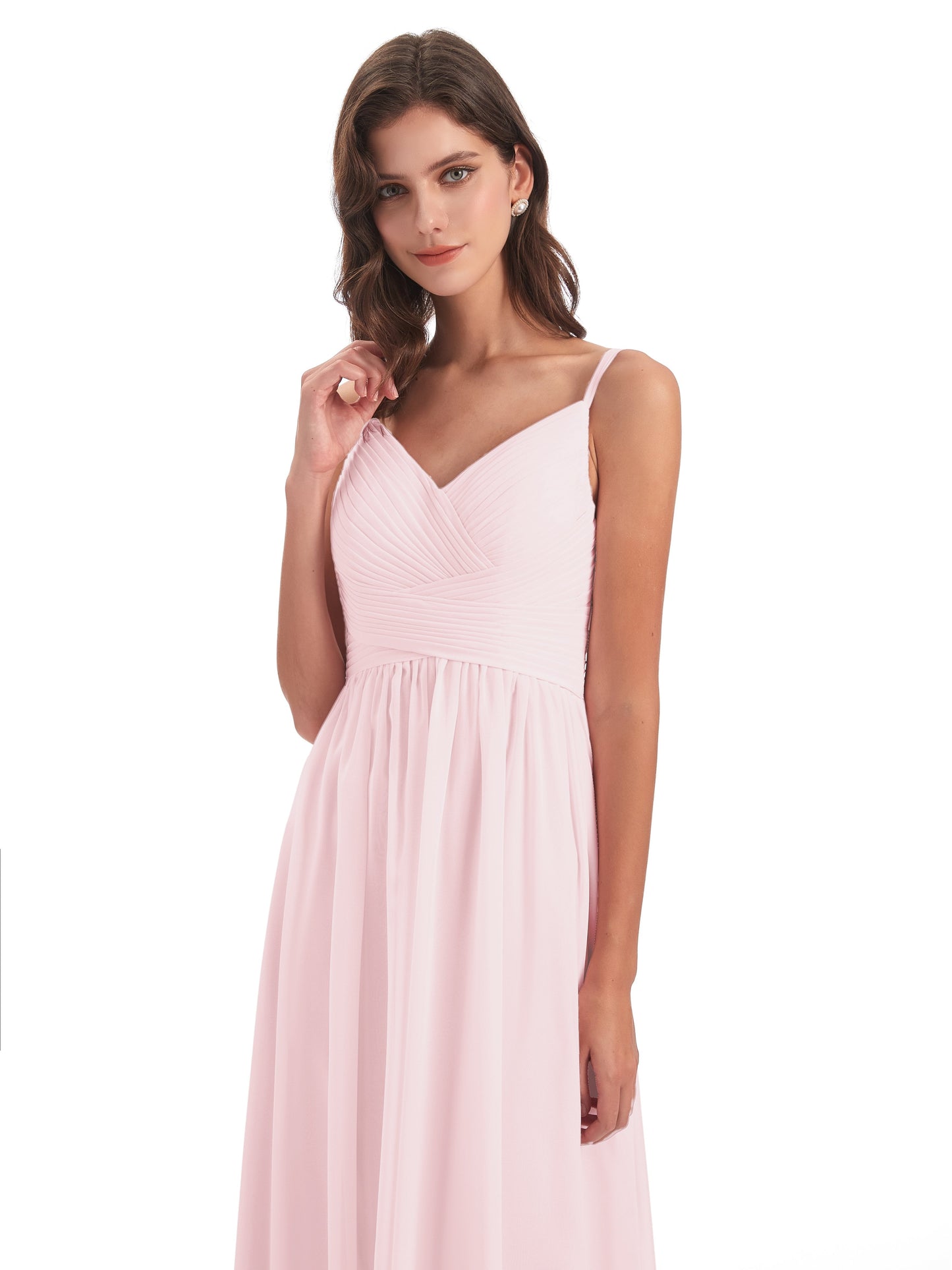 Ava Spaghetti Straps V-Neck Long Bridesmaid Dresses