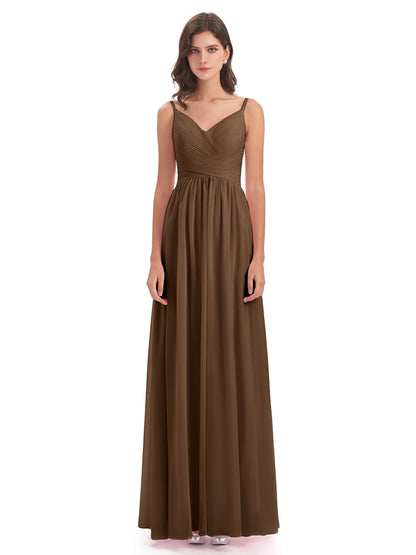 Ava Spaghetti Straps V-Neck Long Bridesmaid Dresses