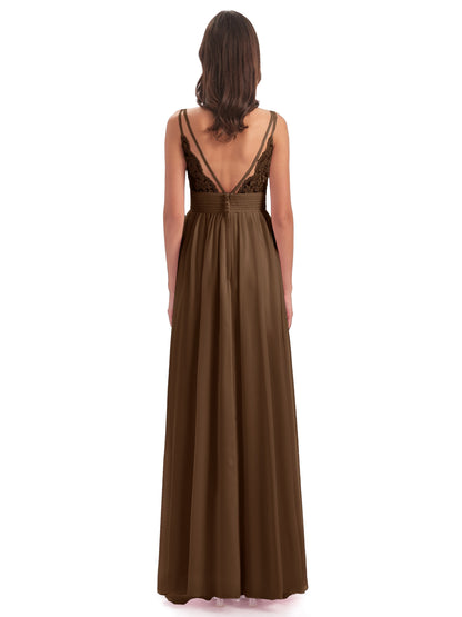 Ava Spaghetti Straps V-Neck Long Bridesmaid Dresses
