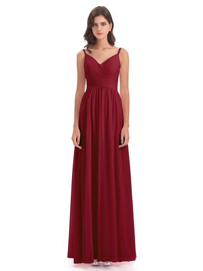 Ava Spaghetti Straps V-Neck Long Bridesmaid Dresses