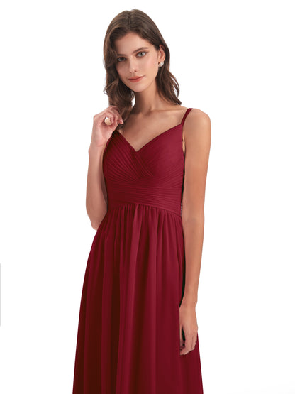 Ava Spaghetti Straps V-Neck Long Bridesmaid Dresses