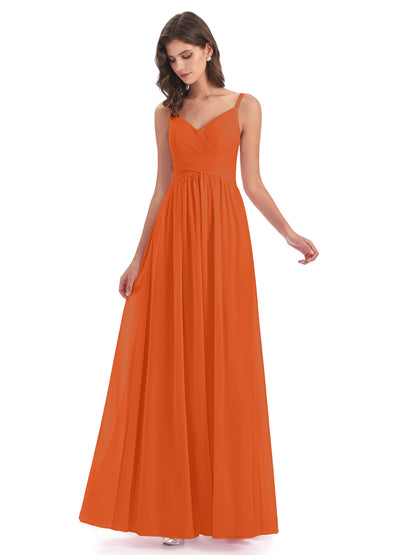 Ava Spaghetti Straps V-Neck Long Bridesmaid Dresses
