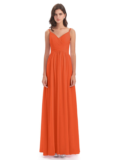 Ava Spaghetti Straps V-Neck Long Bridesmaid Dresses