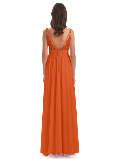 Ava Spaghetti Straps V-Neck Long Bridesmaid Dresses