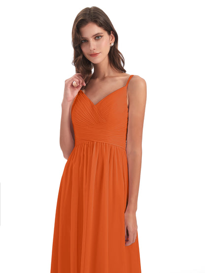 Ava Spaghetti Straps V-Neck Long Bridesmaid Dresses