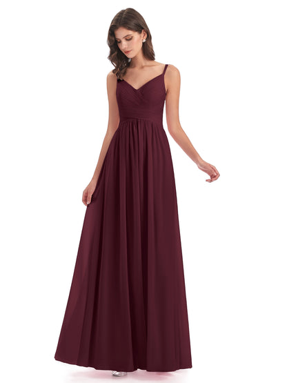 Ava Spaghetti Straps V-Neck Long Bridesmaid Dresses