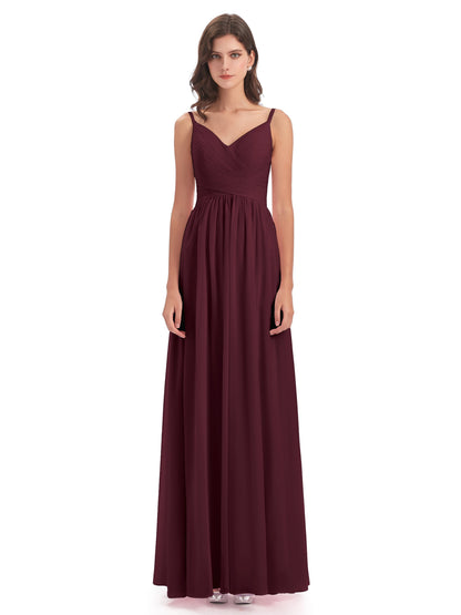 Ava Spaghetti Straps V-Neck Long Bridesmaid Dresses