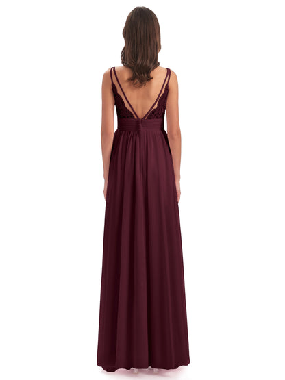 Ava Spaghetti Straps V-Neck Long Bridesmaid Dresses