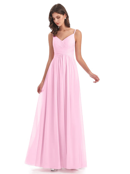 Ava Spaghetti Straps V-Neck Long Bridesmaid Dresses