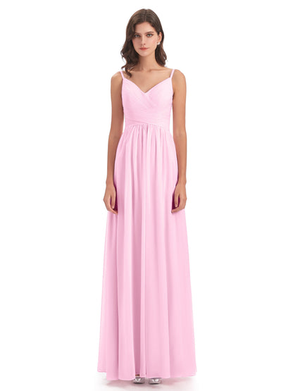 Ava Spaghetti Straps V-Neck Long Bridesmaid Dresses
