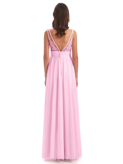 Ava Spaghetti Straps V-Neck Long Bridesmaid Dresses