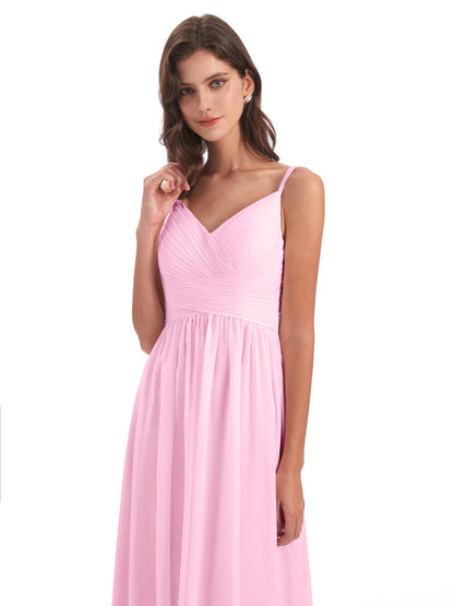 Ava Spaghetti Straps V-Neck Long Bridesmaid Dresses