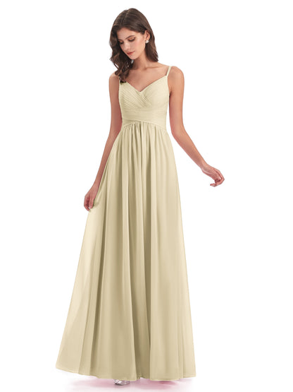 Ava Spaghetti Straps V-Neck Long Bridesmaid Dresses