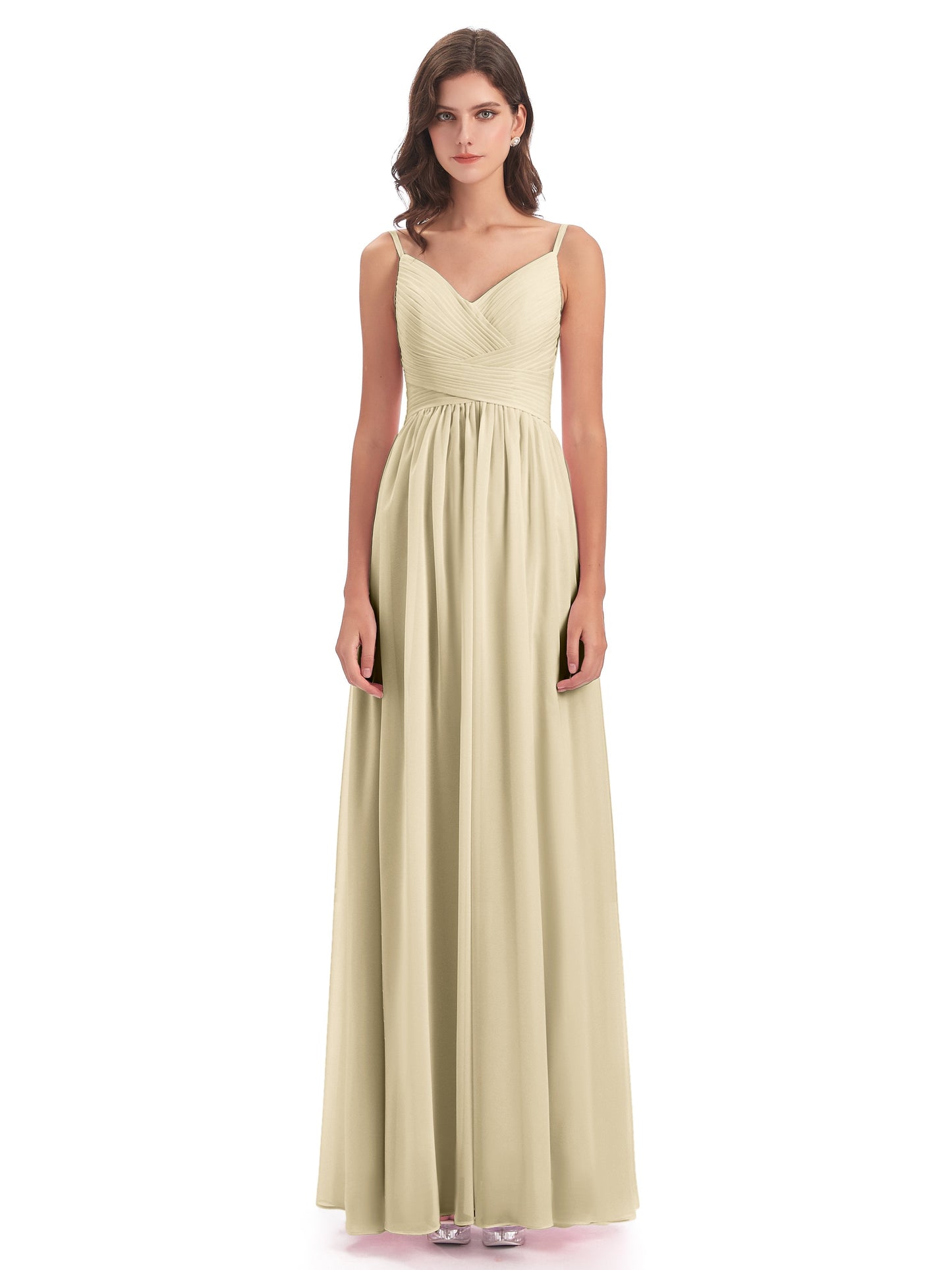 Ava Spaghetti Straps V-Neck Long Bridesmaid Dresses