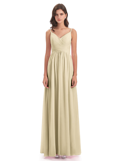 Ava Spaghetti Straps V-Neck Long Bridesmaid Dresses