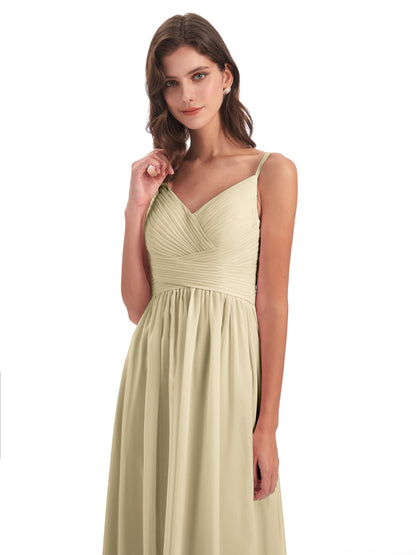 Ava Spaghetti Straps V-Neck Long Bridesmaid Dresses