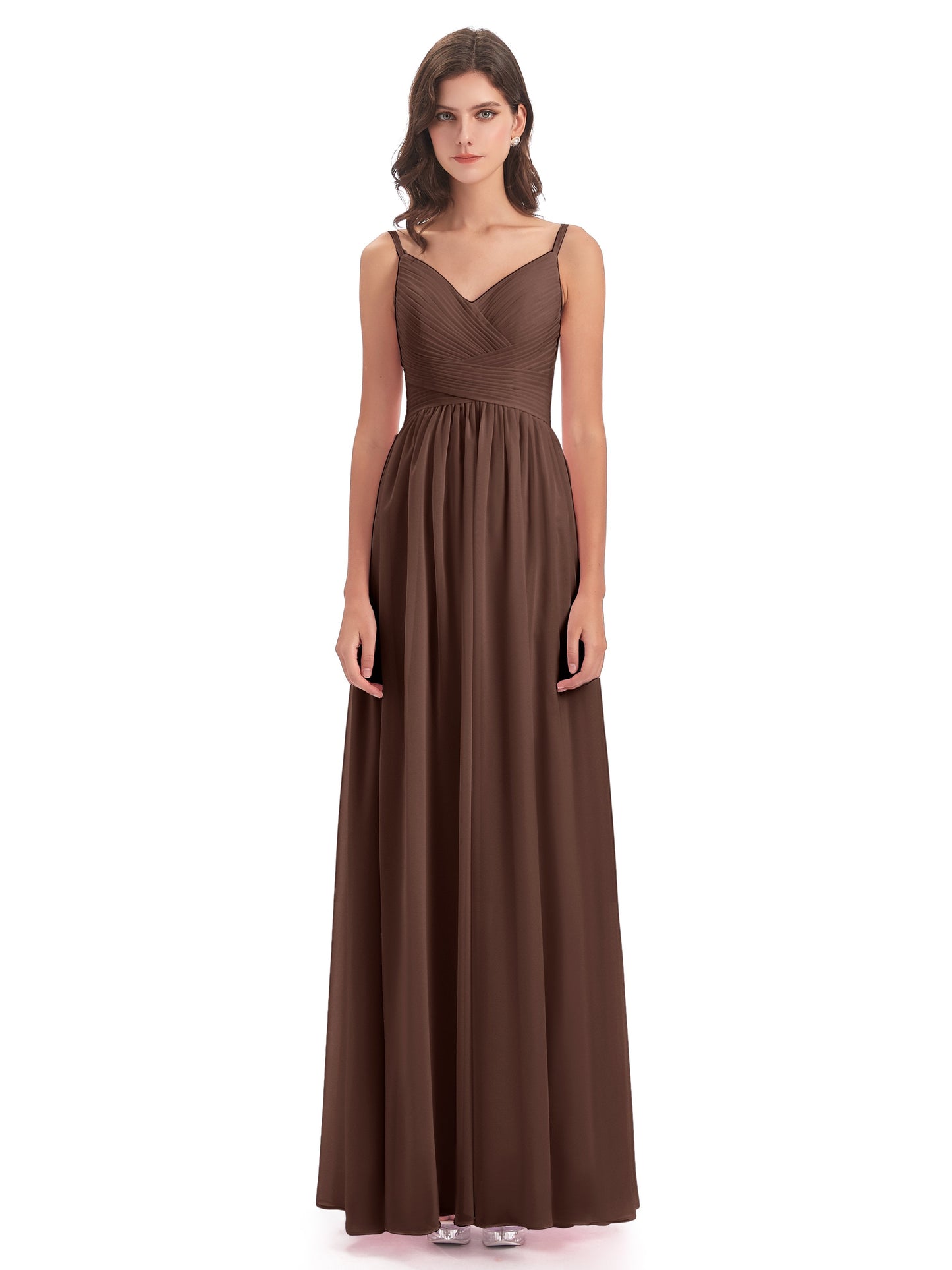 Ava Spaghetti Straps V-Neck Long Bridesmaid Dresses