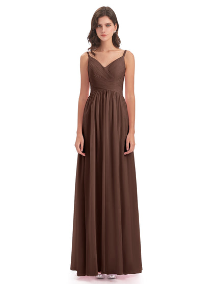Ava Spaghetti Straps V-Neck Long Bridesmaid Dresses