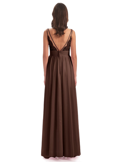 Ava Spaghetti Straps V-Neck Long Bridesmaid Dresses