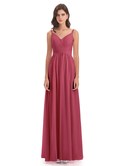 Ava Spaghetti Straps V-Neck Long Bridesmaid Dresses