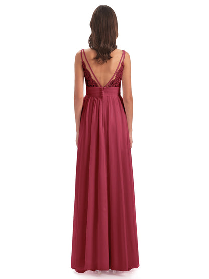 Ava Spaghetti Straps V-Neck Long Bridesmaid Dresses