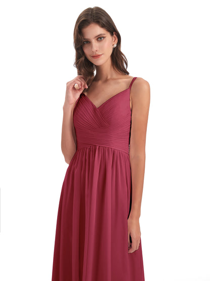 Ava Spaghetti Straps V-Neck Long Bridesmaid Dresses