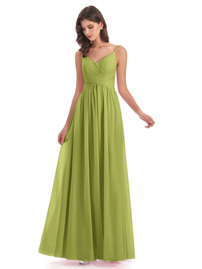 Ava Spaghetti Straps V-Neck Long Bridesmaid Dresses